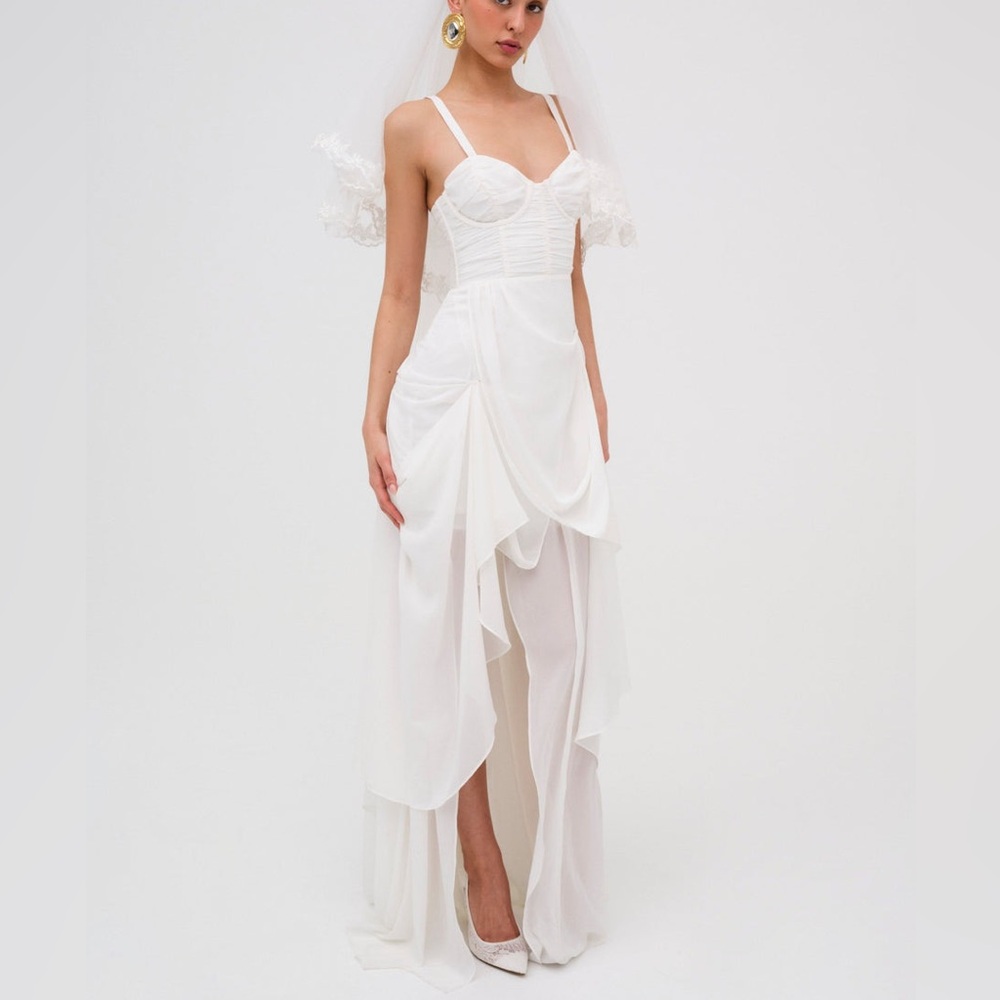 $378 NWOT White For Love And Lemons “June” High-Low Wedding Gown Sz XS